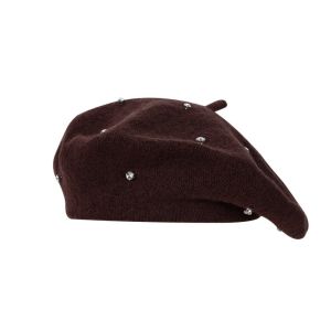 SIERWU Thanh lịch Mũ Beret Nữ Cổ điển Đa năng Mũ nghệ sĩ Thời trang với đá pha lê Mũ len màu trơn Mùa Thu Đông