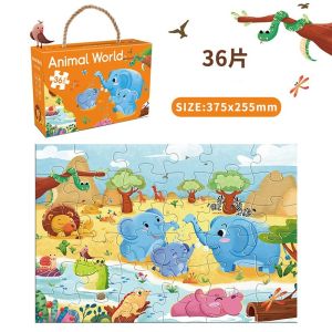 1pc 36 Pieces Jigsaw Puzzle Kids Cartoon Animal Vehicle Puzzles Games Montessori Learning Educational Toys for Children