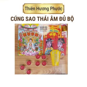 Giấy cúng sao Thái Âm gồm vàng mã áo Quan Âm phù hộ bài vị đèn cầy trọn bộ