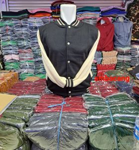 Jaket baseball polos / Varsity Navy cream kancing ada pilihan warna / Fashion pria kekinian bigsize m-xxxl unisx katun fleece bomber