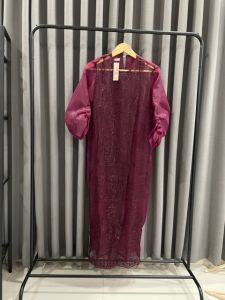Dress Outer Raya Organza Bordir Lebaran Kondangan Premium Lengan Balon Wanita Muslim Remaja Terbaru