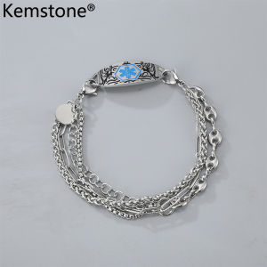 Kemstone Stainless Steel Life Star Medical Mark Coffee Bean Shape Chain Link Identification Bracelet Multi-layer Bracelet Jewelry for Mens Jewelry Gift