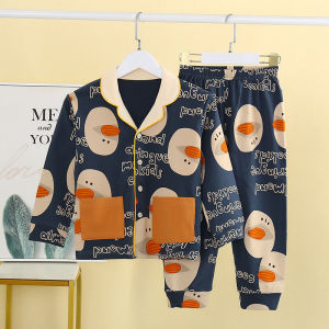 Setelan Baju Tidur Piyama Loungewear Long Pajamas - Navy Kerah Putih