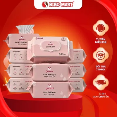 Thùng 10 Gói Khăn Ướt 80 Tờ Gumi Không Mùi Cho Bé