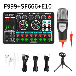 Sibroie [Free Headphone] F999 soundcard SF666 mic paket lengkap untuk Streaming Langsung