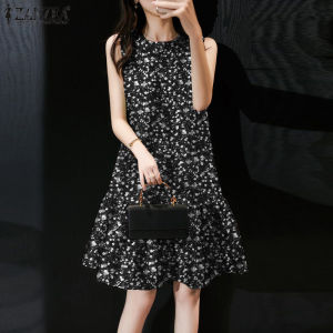 ZANZEA Women Sleeveless Round-Neck Dresses Holiday Vintage Floral Printed A-Line Mini Dress #7