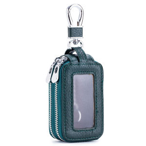 NEW Genuine Leather Double Zipper Keychain Men and Women Key Holder Organizer Pouch Housekeeper Keys Case Bag