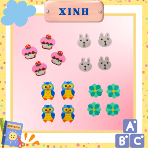 12 Cục Gôm tẩy cute nhiều mẫu hoạt hình hoa bánh cute.