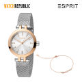 Esprit Brooklyn Rose Gold Set Silver Stainless Steel Analog Quartz Watch For Women EES1L331M0115. 