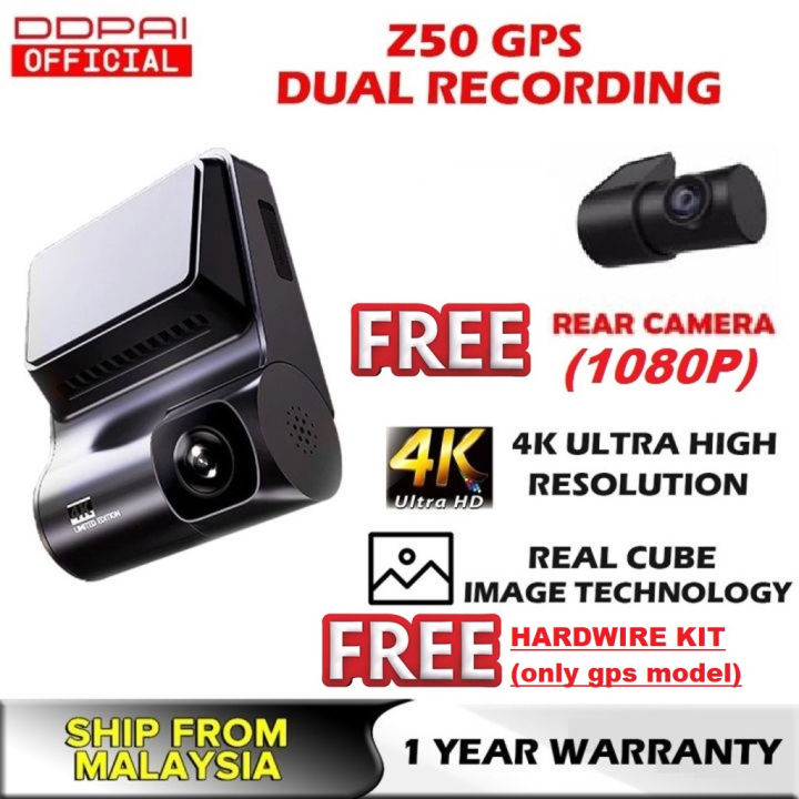 [READY STOCK] DDPAI Z50 GPS 4K 2160P Dash Cam GPS Front + Rear Cam | Lazada