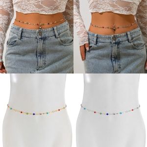 ZYJC Colorful Belly Chain adjustable Crystal Waist Chain  Elegant Belt Chain for Women
