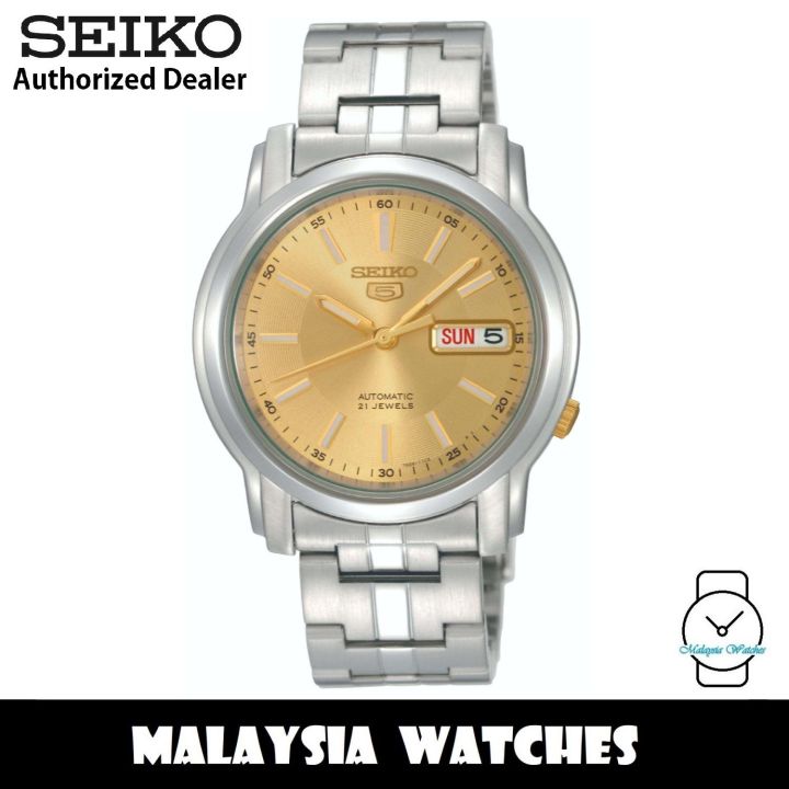 Seiko 5 SNKL81K1 Automatic See thru Back Gold Dial Silver Tone