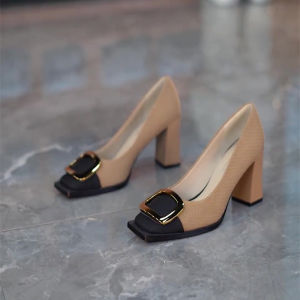 British-style Versatile Block-heeled Heels Women's Shoes: Light Metal Buckle Fashion Single Shoes