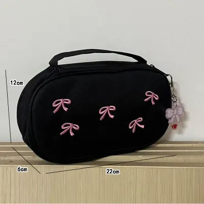 Tempat pensil aesthetic Kotak pensil lucu Pouch Case Pencil case Perlengkapan sekolah Stationery Sekolah Tas koin Tas pen remaja Tas kosmetik Tempat simpan pensil Anti gosok Kotak pensil sulam pita pink Desain bukaan lebar multifungsi portable