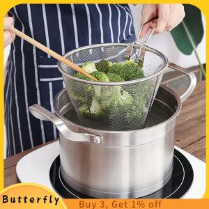 Butterfly French Chip Frying Strainer Basket Stainless Steel Deep Fry Basket Kitchen Round Fryer Wire Mesh With Handle Wire Colander Nets