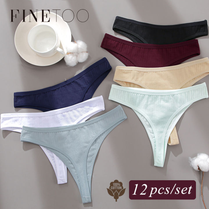 FINETOO Panty for women on sale 12pcs Cotton Thongs Women Set Soft
