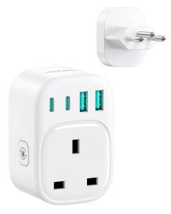 LENCENT Universal Travel Adapter 5-in-1 Type N Adapter for Brazil Socket SG to Brazil Plug Adapter with 2 USB-C & 2 USB-A Ports 2500W Max