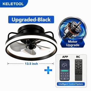 13.5inchs Smart LED Ceiling Fan Light 360° Oscillating Energy Save Fan Light 3 Color 6 Speeds Silent Fans For Kitchen Toilet Small Room