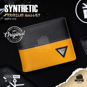 Dompet LPria Cowok Laki Laki Cowo Synthetic Leather Wallet Bahan Kulit Sintetis PU Premium Hitam Kuning MWR03