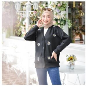 SENNA STORE Mico Sweater Bahan Scuba Aolikasi Bordir 3D Variasi Kancing Depan Ukuran LD 105cm Baju Wanita Terbaru 2023 Kekinian Modis Elegan Pusat Grosir Pakaian