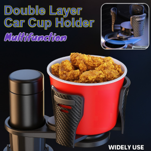 Car Cup Holder Universal Double-Layer Expander 360° Rotating Organizer Fits Most Vehicles