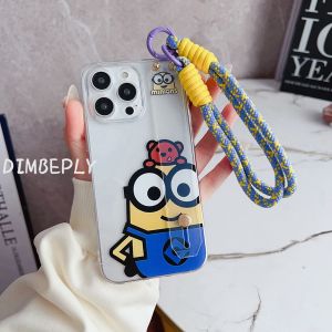 DIMBEPLY Wrist Band Casing for Samsung A53 A54 A55 A73 5G A02 A02s A03 A03s A04 A05 A11 A12 A13 A14 A15 A22 A23 A24 A31 A32 A33 A34 A35 Cute Astronaut Minions Phone Case Wrist Ring Strap Holder Transparent Silicon Soft Case Cover