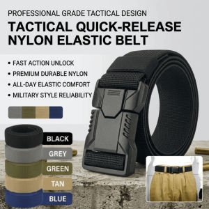 Mens Casual Nylon Elastic Belt Outdoor Tactical Belt Quick Release Cobra Belt Automatic Buckle Canvas Belt Non Slip Weight Bearing Belt 战术快拆尼龙弹力腰带