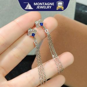Montagne Jewelry Sterling 925 Silver earring for women Tassels Design Fine Jewellery Natural Gem 3x3mm Sapphire Earring Stud Earrings