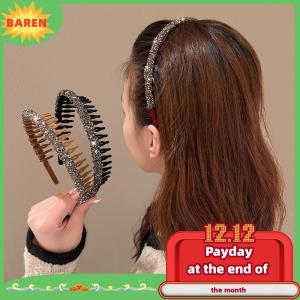 BAREN ห่วงรัดผมแฟชั่นสำหรับผู้หญิงสายคาดผมแบบมีฟันกันลื่นที่คาดผมแฟชั่นทำจากพลอยเทียมอะคริลิค