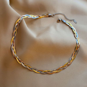 BESFOME Fashion Women Jewelry Braided Snake Chain Wound 3 Colors Necklace Personalized 18K Gold Plated Titanium Steel Herringbone Bracelet Light Luxury Necklace Jewelry Set