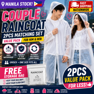 MOMO 2PCS Couple Raincoat Waterproof EVA Hooded Reusable Rain Coat Transparent White Matching Set for Him and Her Thick Rainwear with Free Storage Bag Manila Ready Stock