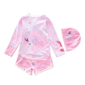 ĐỒ HỌC BƠI ĐI BIỂN CHO BÉ LIỀN THÂN TAY DÀI BÚP BÊ HỒNG  CHỐNG LẠNH ( TẶNG KÈM NÓN BƠI )