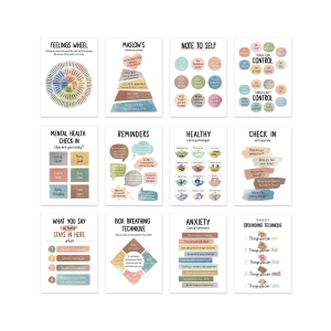 12 Sheets 10x14Inch Calming Corner Posters Feelings Chart for Office Classroom Mental Health Counseling Wall Chart