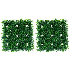 QFV5F 2Pcs ดีไอวาย แผงผนังพืชเทียม ชีวิตนิรันดร์ชีวิต ป้องกันรังสียูวี แผ่นพืชดอกไม้จำลอง เสื่อหญ้ากลางแจ้ง ไม่มีการรดน้ำ เสื่อหญ้าสีเขียวปลอม รั้วสวนในบ้าน