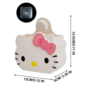 Cute Hello Kitty Bathroom Organizer Self Adhesive Wall Mounted Toothbrush Holder Shelf for Shower Cosmetics Storage Accessories