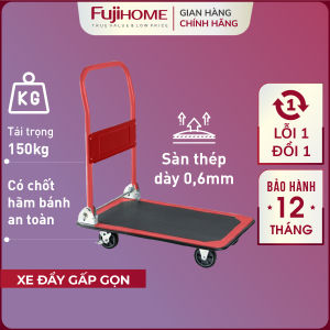 Xe đẩy hàng 4 bánh gấp gọn 100kg - 150kg Nhập Khẩu Fujihome bánh cao su không ồn xe kéo hàng gấp gọn đa năng giá rẻ
