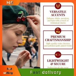 HB Women Cherry Brooch Enamel Fruit Pin for Fashion Wedding Accessories Party Gifts Present