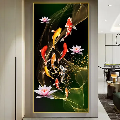 Wall Art Picture HD Print Chinese Abstract Nine Koi Fish Landscape Painting on Canvas Poster For Living Room Home Modern Decor 0728