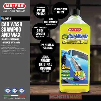 Mafra Car Wash Shampoo and Wax 1L (PH Neutral Hyper Lubricated Hydro Speed Brilliant Shine Effect)
