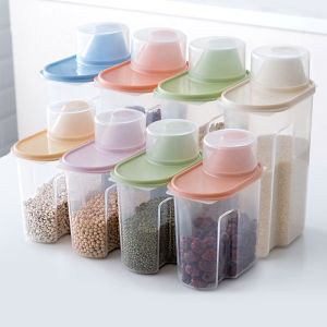 【6pcs】2.5L Kitchen Rice Seal Storage Box Dispenser Air Tight Container Cereal Bean Grain Rice Storage Bottle Snack Biscuit Seal Storage Food Container Dispenser with Cup Food Storage & Dispensers