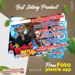 Isi 100 Pcs Undangan Khitan Boboiboy Free Plastik & Tambah Foto