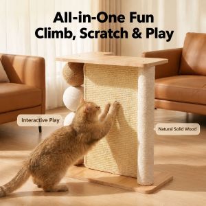 Cat Scratching Post Sofa-Side Cat Natural Solid Wood Climbing Sisal Pole Multi-Purpose Corner Fit Scratching Unassemble