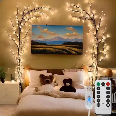 【In Stock+HIgh Quality】96LEDS Bendable Willow Vine Lights 8Moeds Rattan Tree Decorative Light Night Light For Wall Bedroom Indoor Outdoor Christmas
