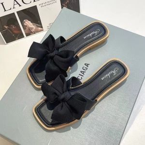 Free Shipping Mesh Bowknot Flat Sandals For Women Fashionable And Non-Slip Beach Slippers For Summer
