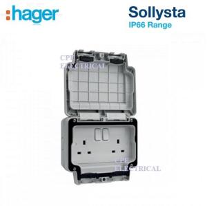 Hager Sollysta 13A 2 Gang Double Pole IP66 Switched Socket