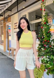 Mahaheng เสื้อกล้ามครอป ครอปผู้หญิง สีสันสดใส & กางเกงขาสั้น แฟชั่นเกาหลี เอวยางยืด ใส่สบาย สไตล์มินิมอล❌ขายแยกกันนะคะ❌