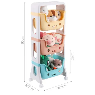 HOMECO Childrens Rack 3/4 Tiers Kid Toy Storage Rack Trolley Organizer Rack With Move Wheels Rak Mainan