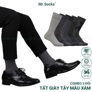 Hộp 5 đôi vớ cổ cao nam đi giày tây Mr.Socks màu xám chất liệu cotton cao cấp khử mùi thoáng khí - GOM-MIX15-CB5