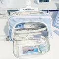 Kawaii Pencil Case 3 Compartments Pen Holder Pouch Large Capacity Cute Pen Holder Storage Box Students Stationery Organizer. 