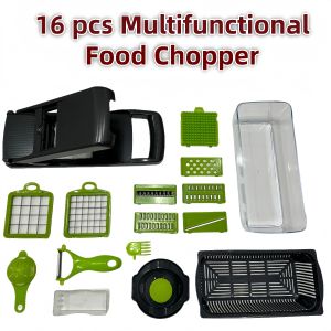 Vegetable Chopper 16-in-1 Multifunctional Food Chopper 8 Blades Vegetable Slicer Onion Chopper Vegetable Cutter Adjustable Veggie Slicer Potato Dicer Chopper Container for Salad Garlic
